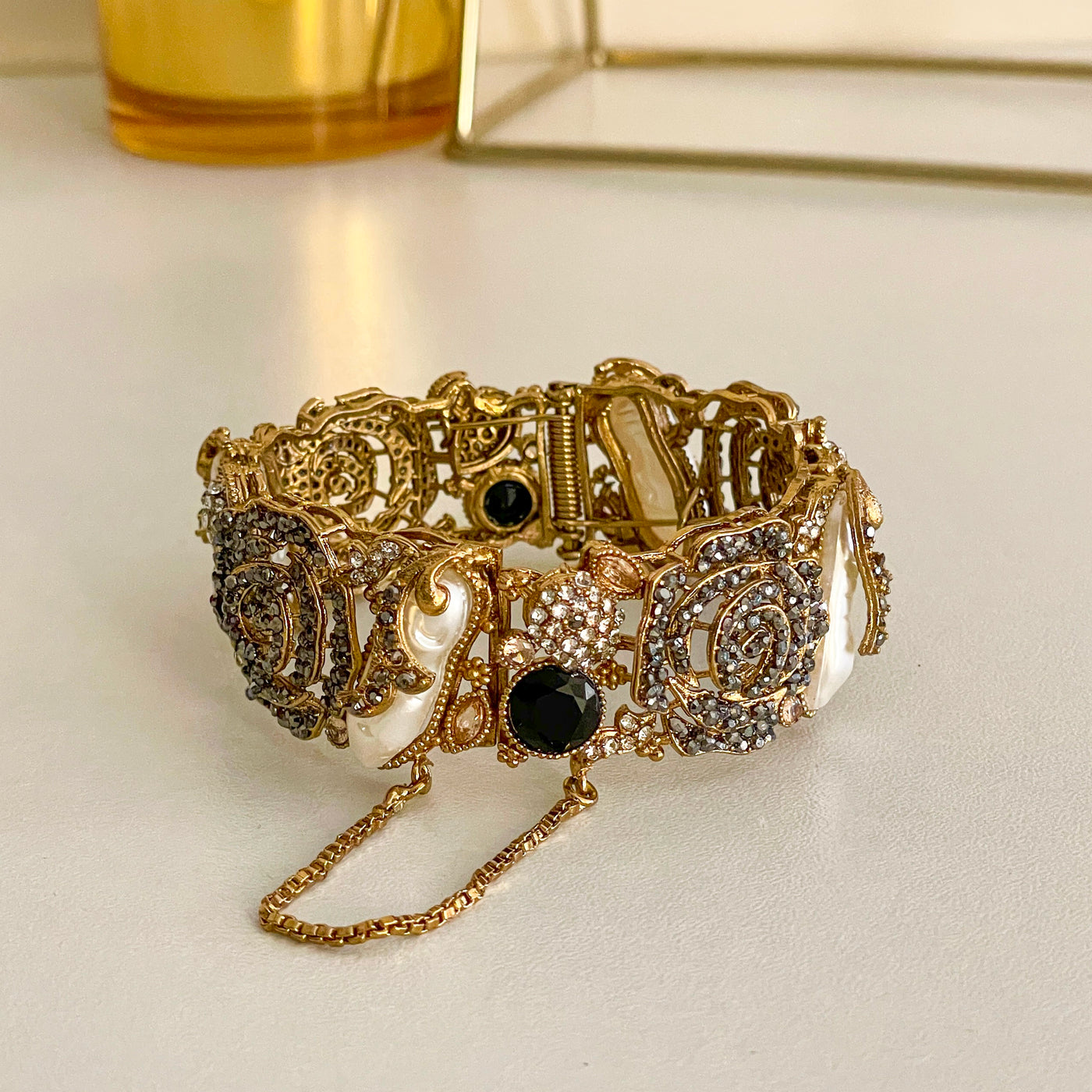 Kangan-e-Sitare rose quartz bangles in black - Pakistani Indian jewelry Dubai gift ready
