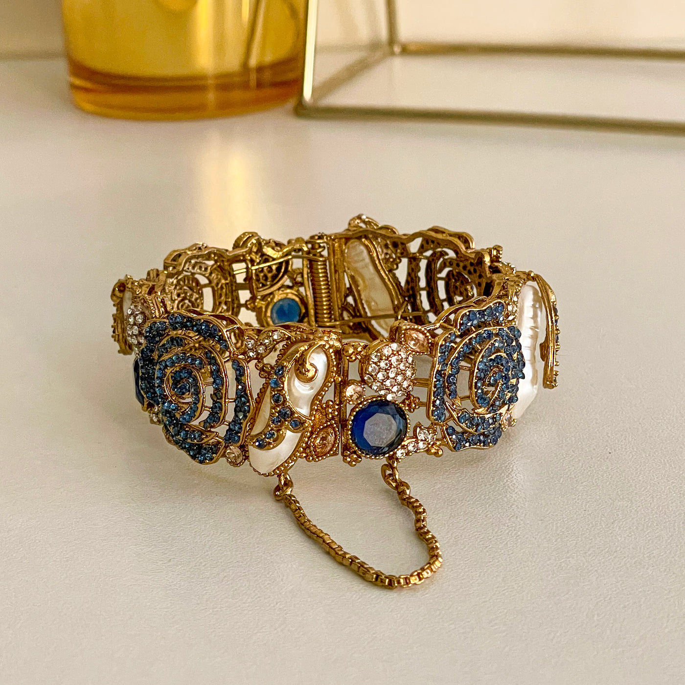 Kangan-e-Sitare rose quartz bangles in blue - handmade artificial jewelry UAE COD available