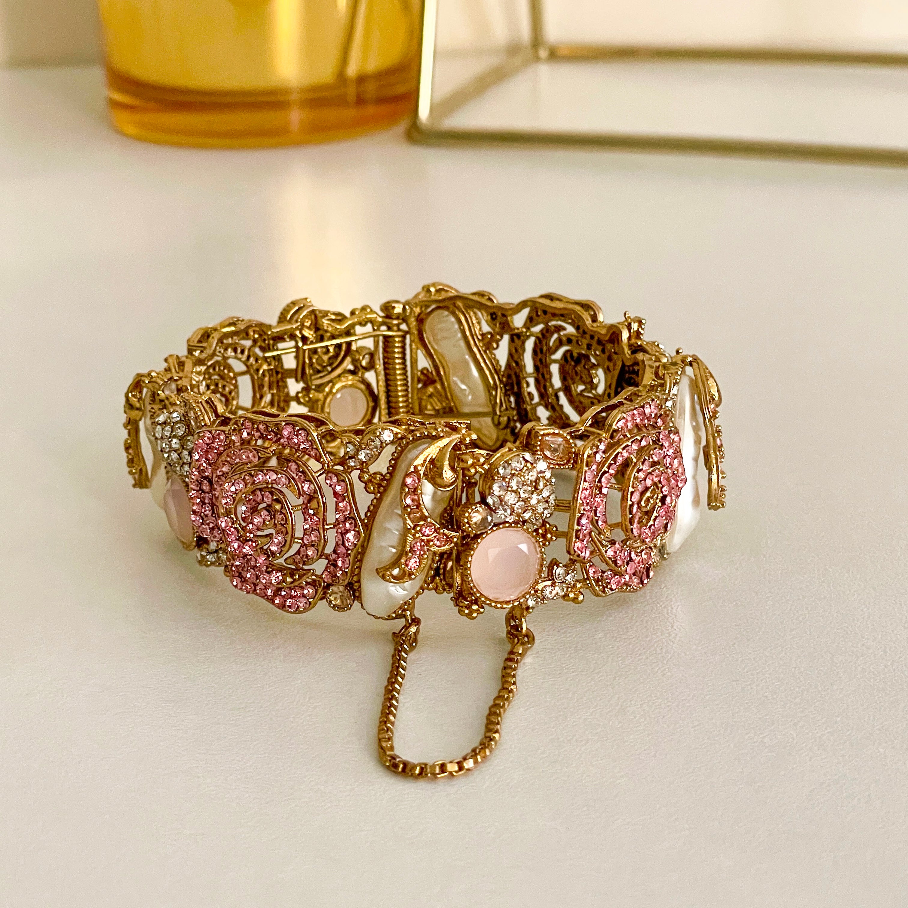 Kangan-e-Sitare rose quartz bangles in light pink - handmade Pakistani jewelry UAE