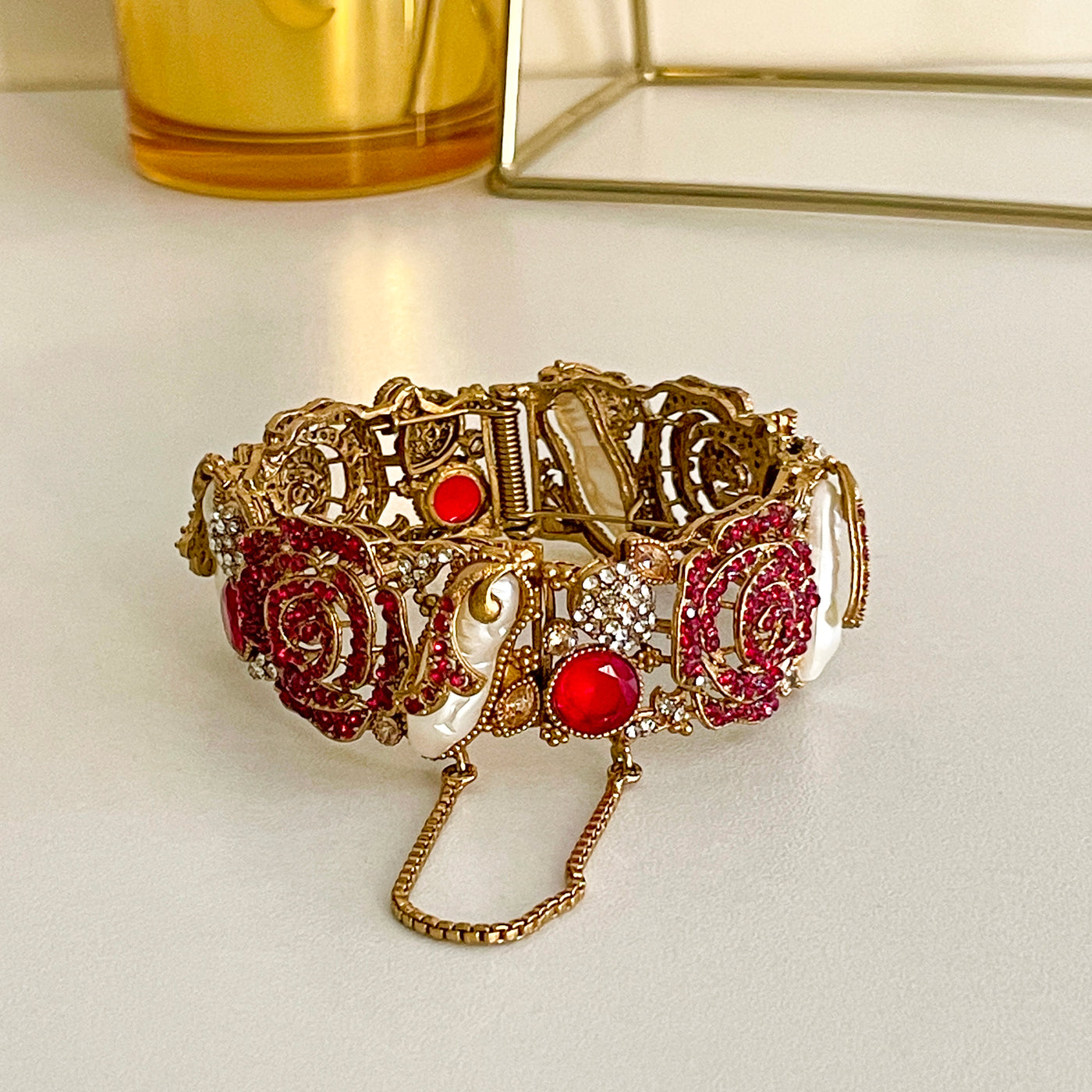 Kangan-e-Sitare rose quartz bangles in Ruby - handmade artificial jewelry UAE COD available