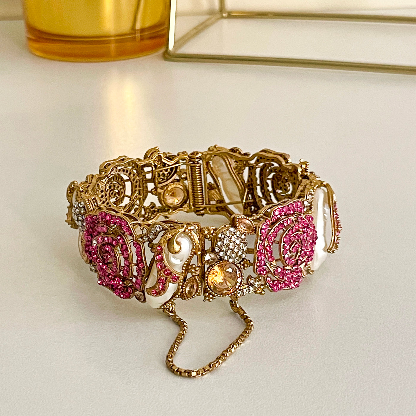 Kangan-e-Sitare rose quartz bangles in Fuchsia - handmade artificial jewelry UAE COD available