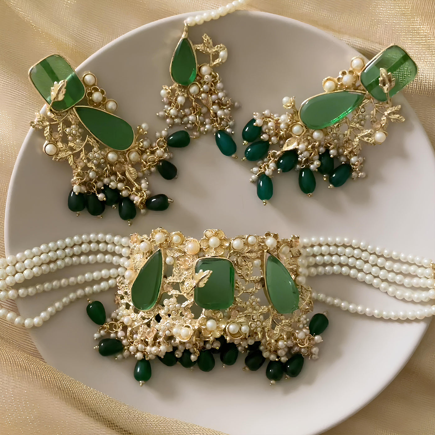 Emerald Pearl Enchantment Choker Set | CS-08