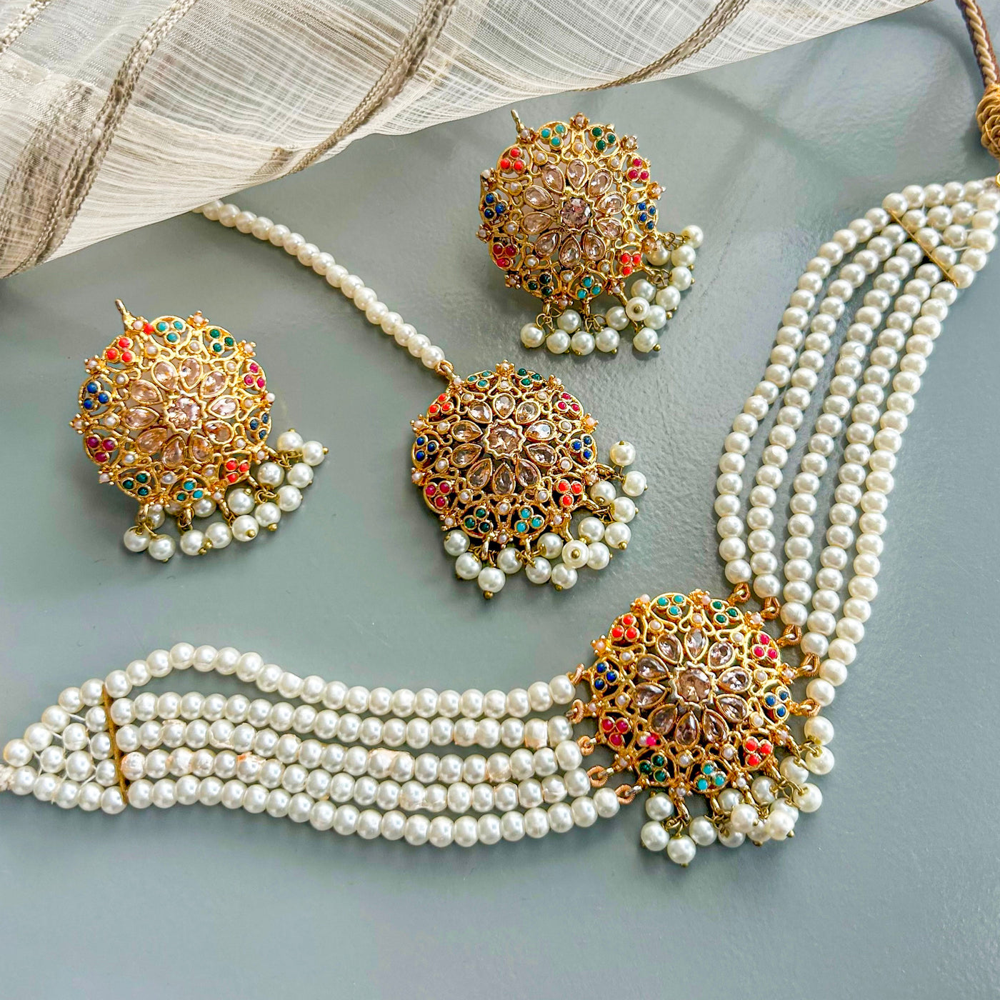 Moti-e-Abroo Pearl Majesty Choker Set | CS-53